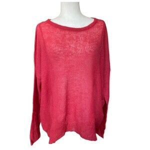 Soft Surroundings L Watermelon Pink Loose Knit Mohair Sweater Oversized Cozy